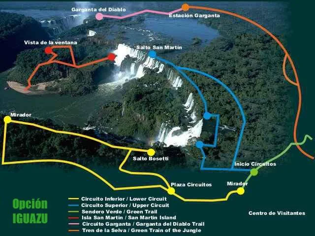 Mapa de los circuitos en el PN Iguazú